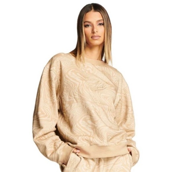 I.AM.GIA Tops - I.AM.GIA Women’s Tan Patterned Sweatshirt Crewneck Size XS Oversized